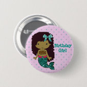 Badge Rond 5 Cm Bouton Mermaid Thème "Fille d'anniversaire" (Devant & derrière)