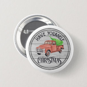 Badge Rond 5 Cm Bouton Merry Little Christmas Red Truck
