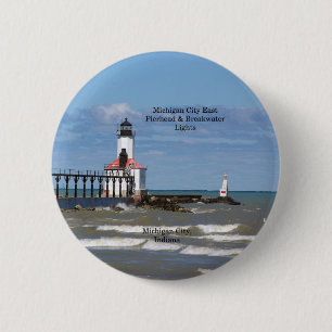 Badge Rond 5 Cm Bouton Michigan City East Pier & Bkw Lights