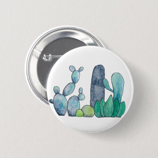 Badge Rond 5 Cm Bouton mignon de cactus d'aquarelle (Devant & derrière)