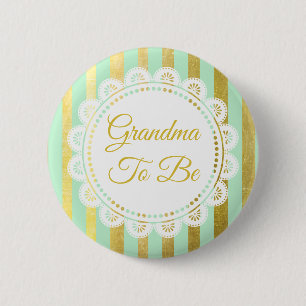 Badge Rond 5 Cm Bouton Mint Grandma Verte et Gold Striped to Be
