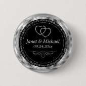 Badge Rond 5 Cm Bouton Modèle en argent noir et métallique (Devant)