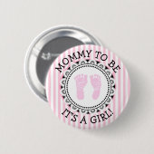 Badge Rond 5 Cm Bouton "Mommy To Be" Baby shower rose et noir (Devant & derrière)