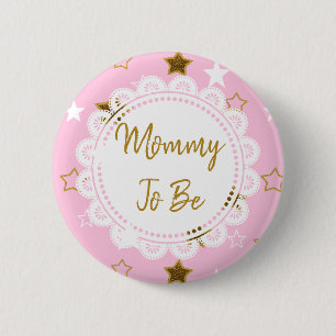 Badge Rond 5 Cm Bouton Mommy to be Pink and Gold Stars