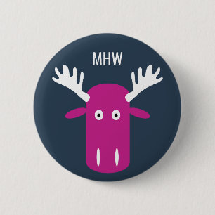 Badge Rond 5 Cm Bouton monographique personnalisé Moose Head Pop A