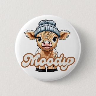 Badge Rond 5 Cm Bouton Moody Highland Cow