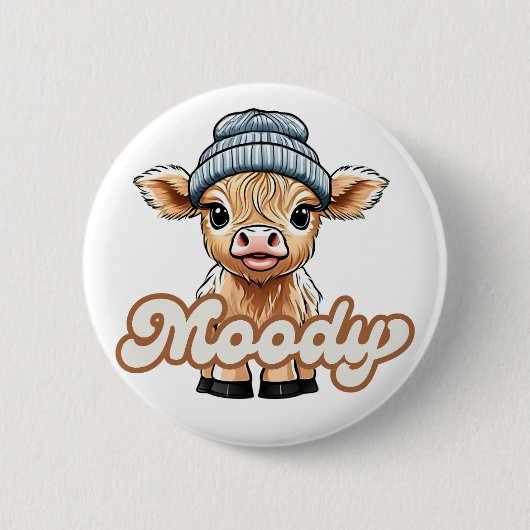 Badge Rond 5 Cm Bouton Moody Highland Cow (Devant)