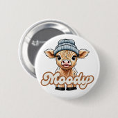 Badge Rond 5 Cm Bouton Moody Highland Cow (Devant & derrière)