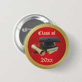 Badge Rond 5 Cm Bouton mortier, diplôme et livres (Devant & derrière)