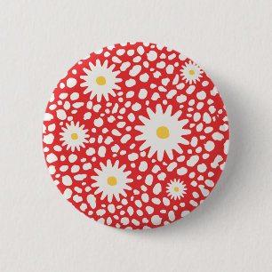 Badge Rond 5 Cm Bouton Motif rouge floral