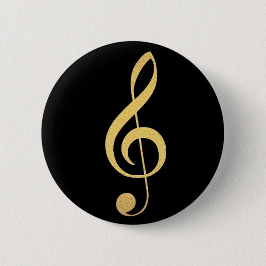 Badge Rond 5 Cm Bouton musical Faux Gold Foil Treble Clef (Devant)