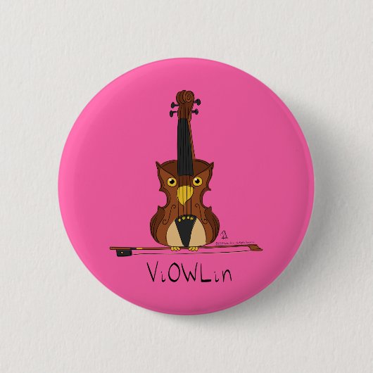 Badge Rond 5 Cm Bouton musical ViOWLin Chouette violon (Devant)