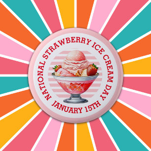 Badge Rond 5 Cm Bouton national de la crème glacée de fraise