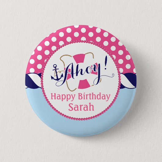 Badge Rond 5 Cm Bouton nautique d'anniversaire (Devant)