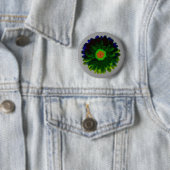 Badge Rond 5 Cm Bouton Neon Marigold (En situation)