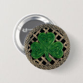 Badge Rond 5 Cm Bouton Noeud shamrock et celtique Noir (Devant & derrière)