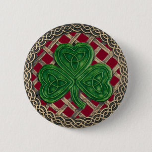 Badge Rond 5 Cm Bouton Noeuds shamrock Et Celtique Rouge