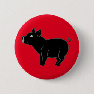Badge Rond 5 Cm Bouton noir de porc