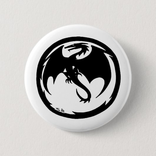 Badge Rond 5 Cm Bouton noir Dragon blanc (Devant)