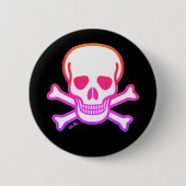 Badge Rond 5 Cm Bouton noir du crâne néon (Devant)