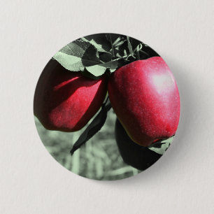 Badge Rond 5 Cm Bouton noir et blanc de pommes rouges