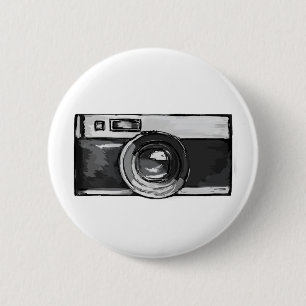 Badge Rond 5 Cm Bouton noir et blanc vintage d'appareil-photo