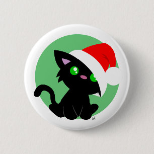 Badge Rond 5 Cm Bouton Noir Kitty de Noël