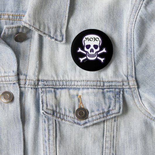 Badge Rond 5 Cm Bouton noir Mojo Skull (En situation)