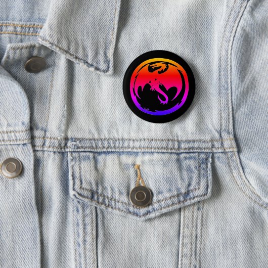 Badge Rond 5 Cm Bouton noir Neon Dragon (En situation)