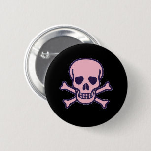 Badge Rond 5 Cm Bouton noir Pink Skull