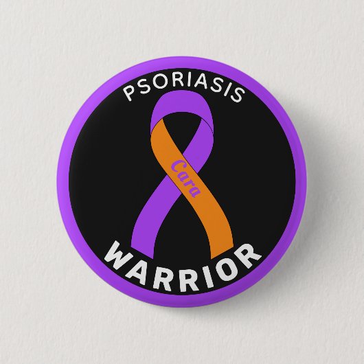 Badge Rond 5 Cm Bouton noir Psoriasis Warrior Ribbon (Devant)