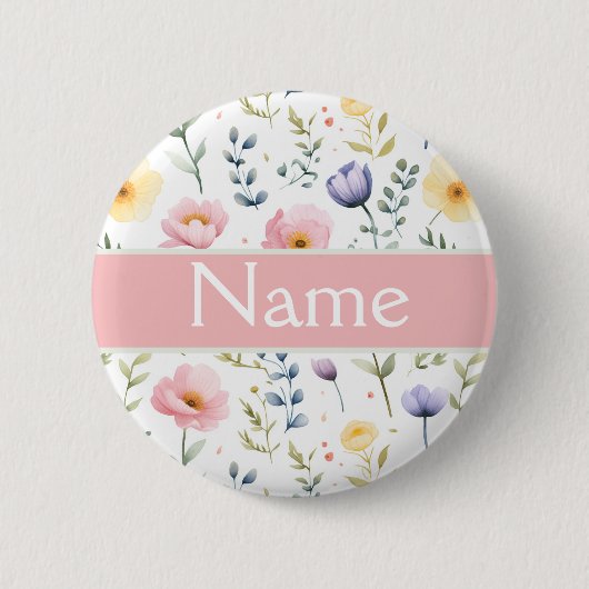 Badge Rond 5 Cm Bouton Nom floral personnalisé (Devant)