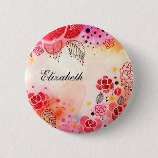 Badge Rond 5 Cm Bouton Nom personnalisé Blooms rouges