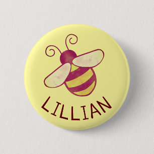 Badge Rond 5 Cm Bouton Nom personnalisé de l'abeille douce