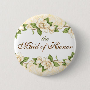 Badge Rond 5 Cm Bouton nuptiale de partie de damassé de magnolia