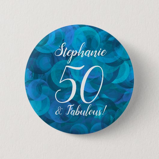 Badge Rond 5 Cm Bouton Ocean Blue 50 et fabuleux fête d'anniversai (Devant)