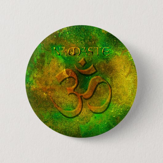 Badge Rond 5 Cm Bouton Or Vert Namaste (Devant)