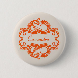 Badge Rond 5 Cm Bouton Orange Chic Damask