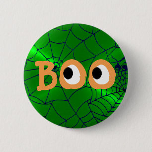 Badge Rond 5 Cm Bouton Orange et Vert Halloween Boo Eyeballs