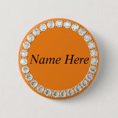 Badge Rond 5 Cm Bouton orange strass personnalisable (Devant)