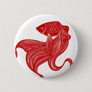 Badge Rond 5 Cm Bouton original de poisson rouge de Ciseaux-cut