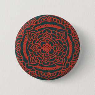 Badge Rond 5 Cm Bouton Ornament Tracery Rouge