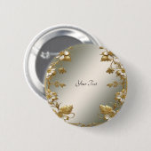 Badge Rond 5 Cm Bouton Ornat Or Floral Blanc (Devant & derrière)
