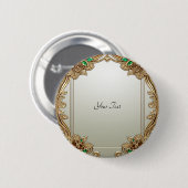 Badge Rond 5 Cm Bouton Ornate Or Élégant (Devant & derrière)