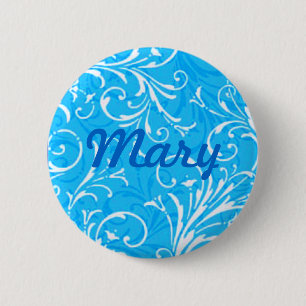 Badge Rond 5 Cm Bouton ornemental bleu fait sur commande