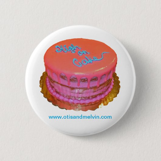 Badge Rond 5 Cm Bouton, Otis et Melvin, gâteau "High on Cake" (Devant)