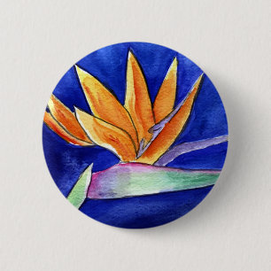 Badge Rond 5 Cm Bouton ou épingle d'art de fleur d'oiseau de parad