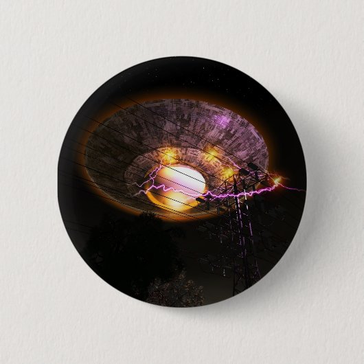 Badge Rond 5 Cm Bouton OVNI sur les lignes d'alimentation (Devant)