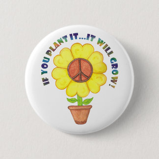 Badge Rond 5 Cm Bouton Paix plante
