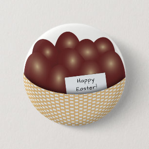 Badge Rond 5 Cm Bouton Panier de Pâques avec Œufs en Chocolat